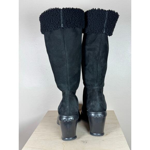 Hogan Suede Wedge Black Boots 37.5 Designer Leather Sherpa Lined Ski Snow Luxury - Picture 5 of 11